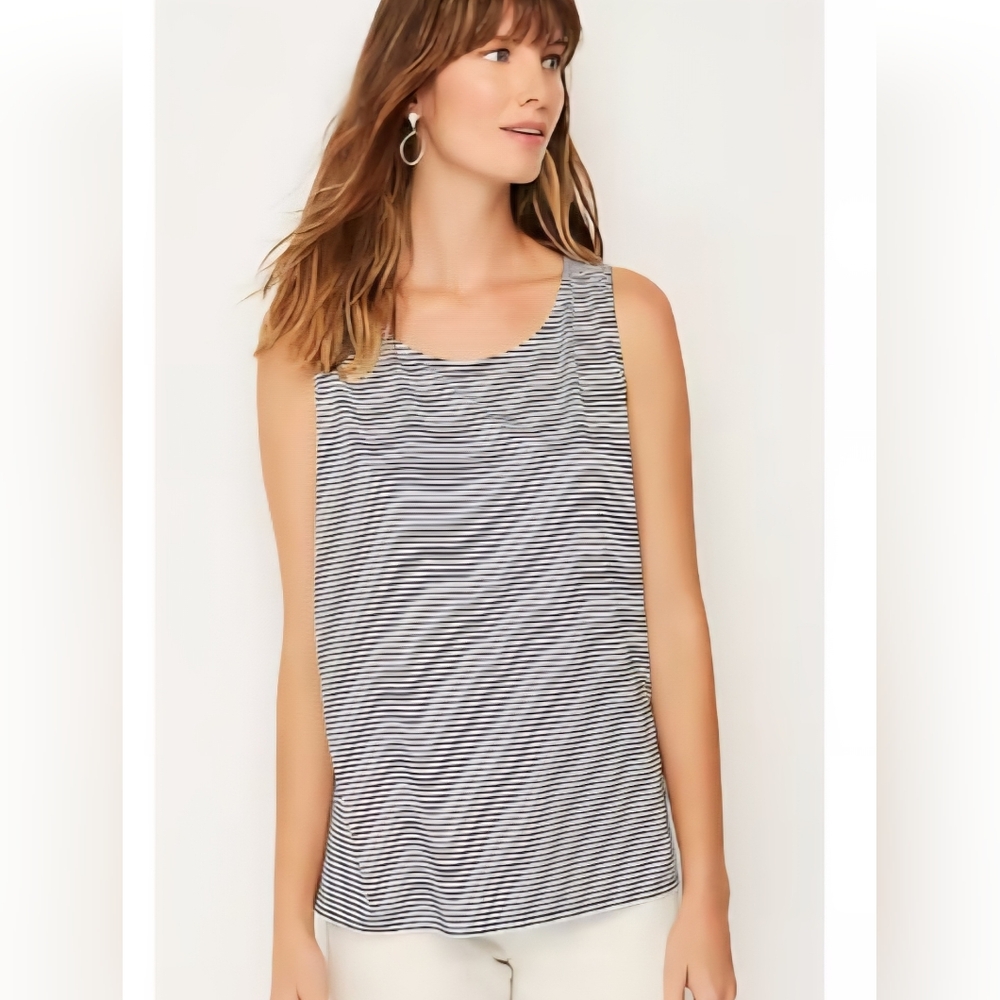 J. Jill Navy and White Striped Pima Cotton Tank Top Sz XL Tall